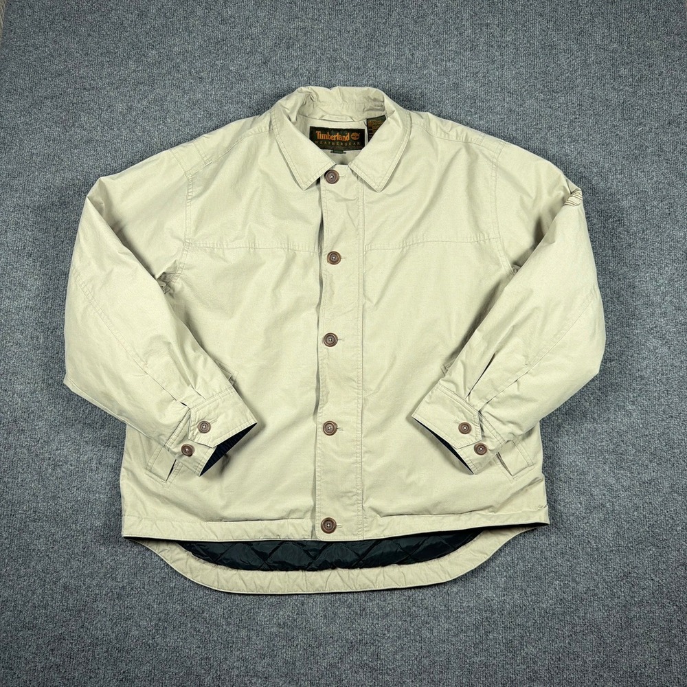 Timberland Weathergear Jacket Men Large Tan Quilted Lined Canvasa Vintage